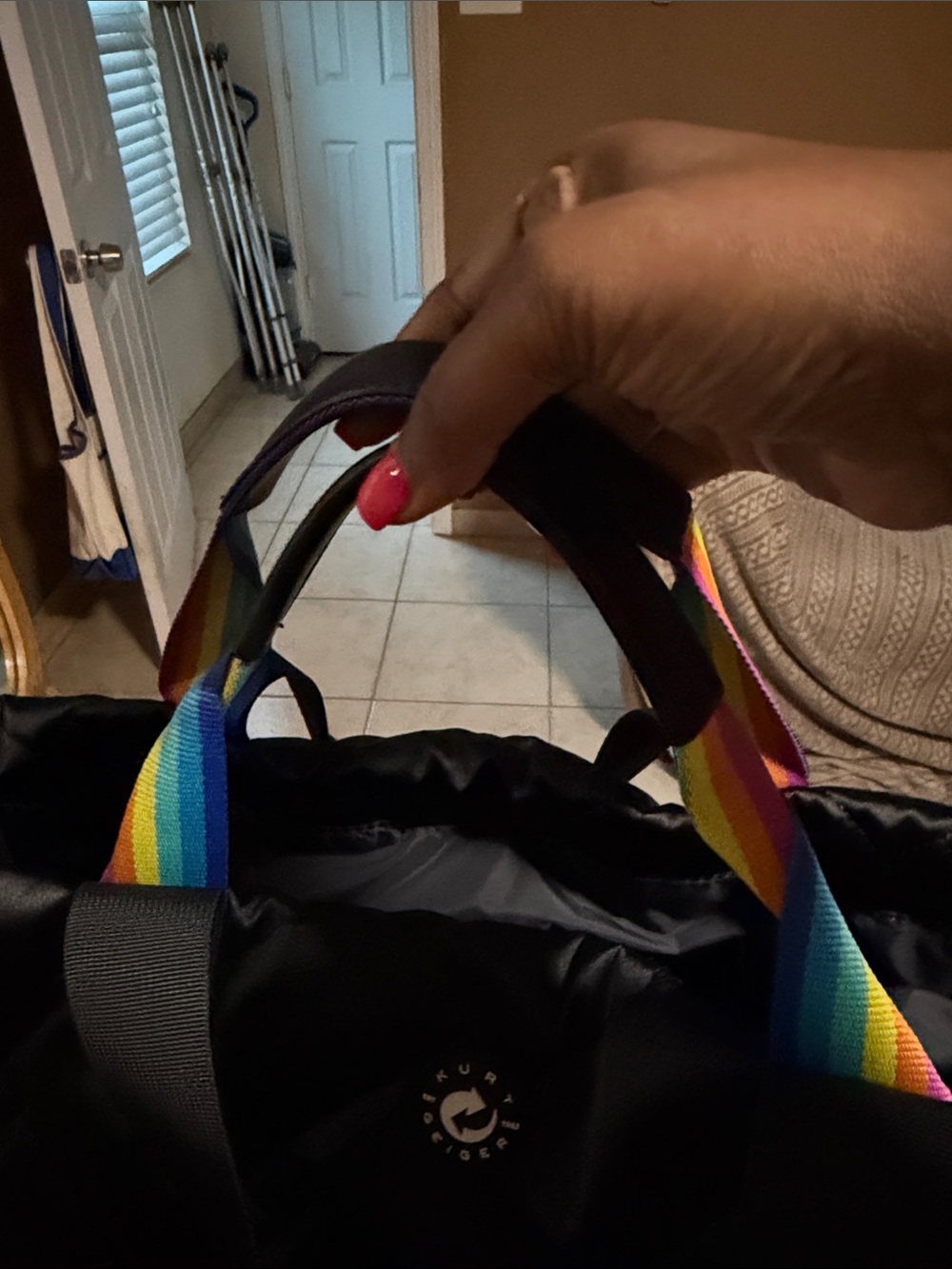 Kurt Geiger Black Quilted Shoulder Bag with Rainbow Logo - Picture 2 of 4